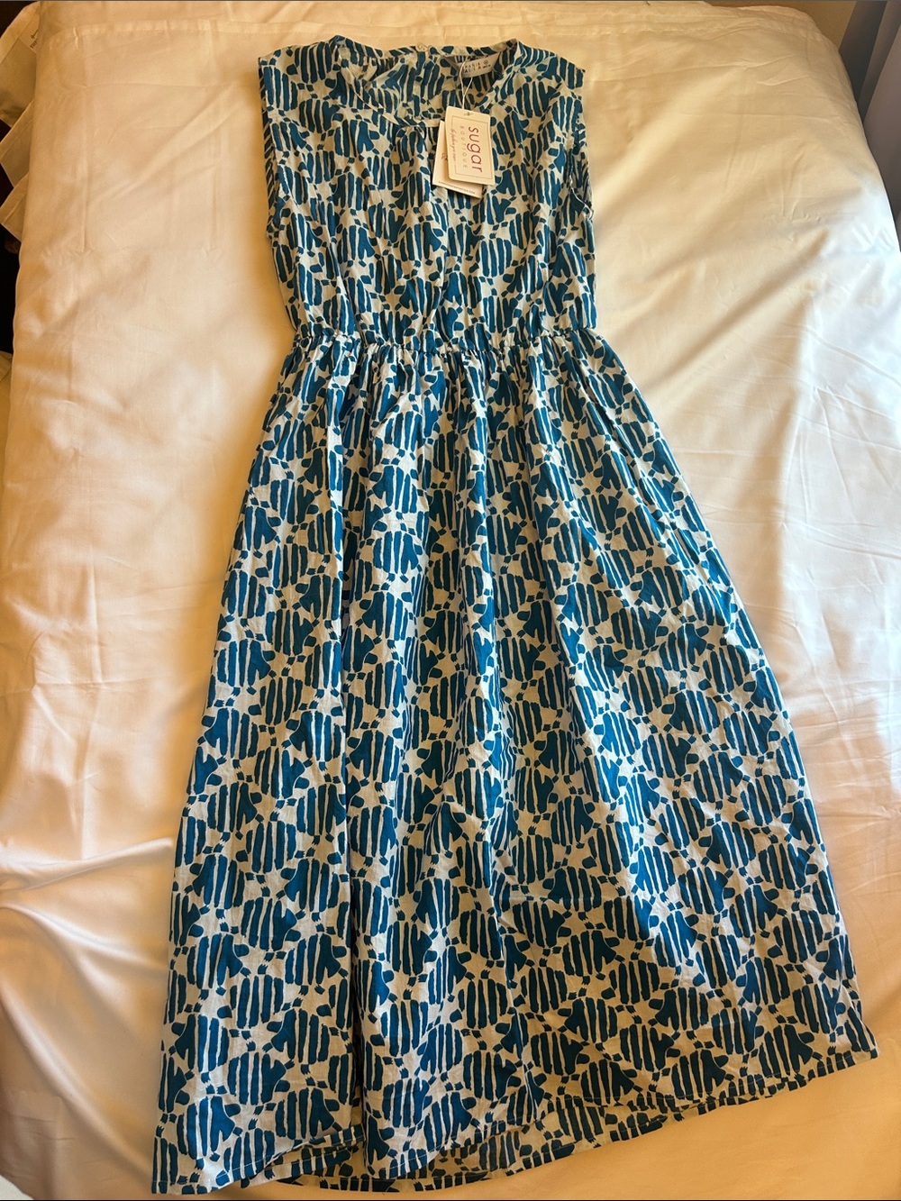 Sleeveless Blue Patterned Midi Dress
